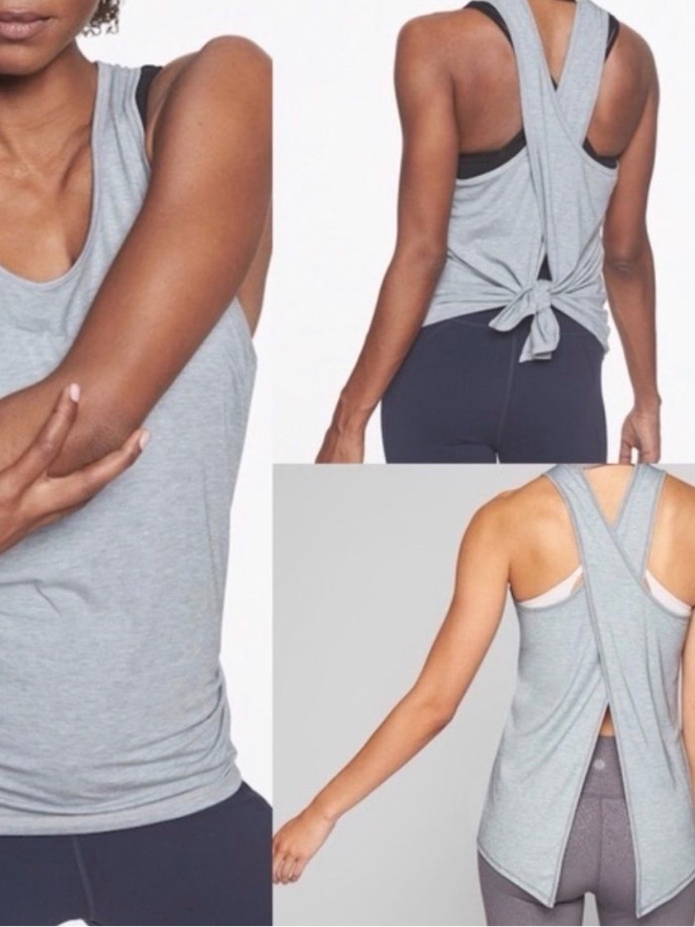 Athleta Essence Vital Tie Back Heathered Gray Racerback Tank Sz-MT. T11